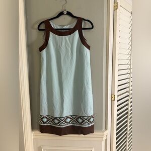 Willow Glenn Shift Dress Size 8 Blue Brown Linen